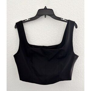 House of Harlow 1960 Sexy Crop Top Size L Black Satin Square Neck WhimsyGoth Y2K
